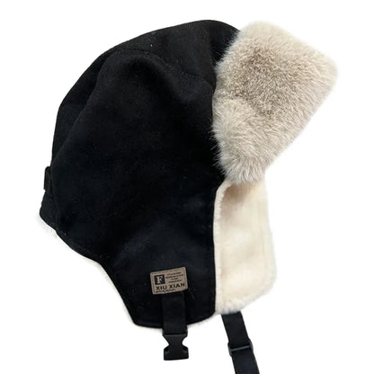maoxiangshop  -  Women Bomber Hat Suede Plush Lined Trapper Cap Winter Warmer Windproof Russian Pilot Caps Ear Protect Skiing Riding Leifeng Hats