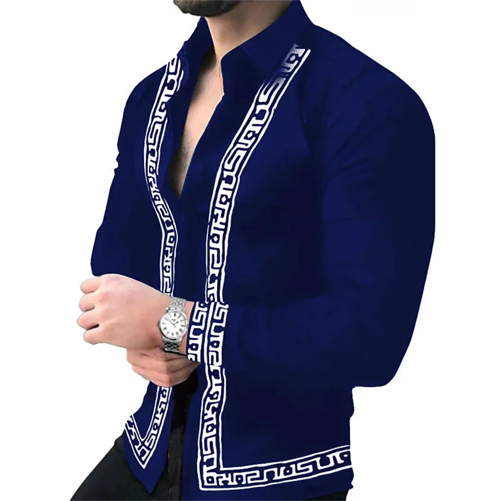maoxiangshop Geometric Pattern Men's Fashion Shirt Long Sleeve Slim Fit Trendy Casual Tops Men's Clothing Graffiti Streetwear Oversized S-6XL
