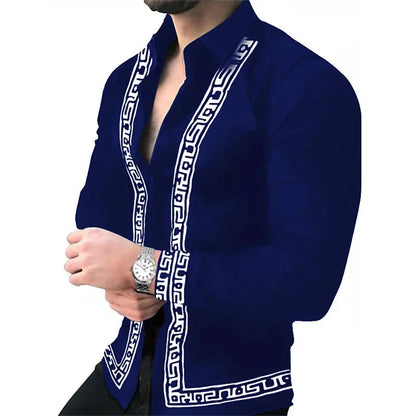 maoxiangshop Geometric Pattern Men's Fashion Shirt Long Sleeve Slim Fit Trendy Casual Tops Men's Clothing Graffiti Streetwear Oversized S-6XL