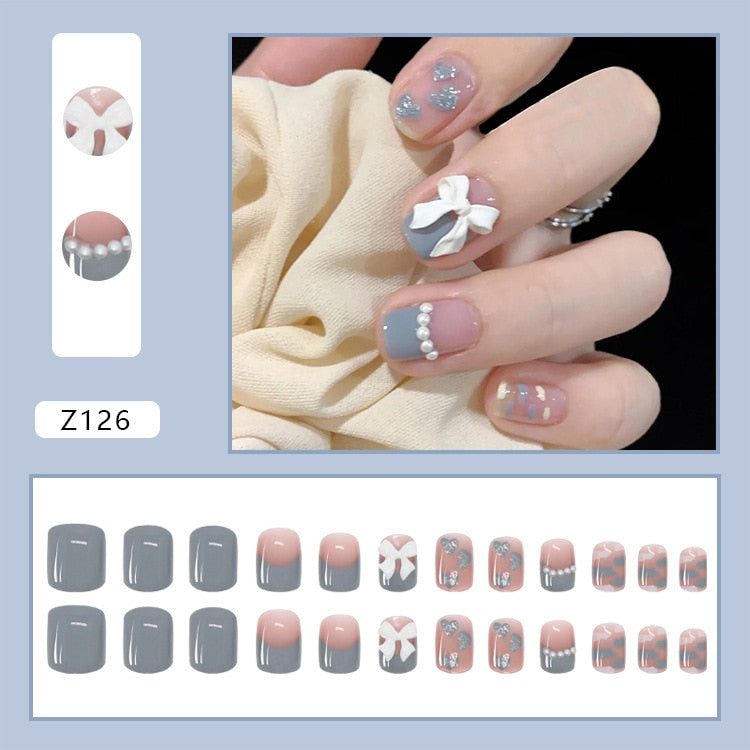 24pcs Butterfly decorated false nails Removable Long Paragraph Fashion Manicure fake nail tips full cover acrylic for girls nail