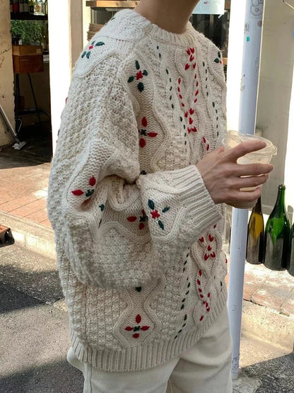 maoxiangshop  -  Korean Fashion Jacquard Sweater Women Round Neck Long Sleeve Knitted Pullover Autumn Winter Simple Casual Chic Jumper 2024 New