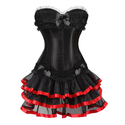 maoxiangshop Women Plus Size Satin Lace Up Burlesque Corset Tutu Skirt Dress Halloween Costume