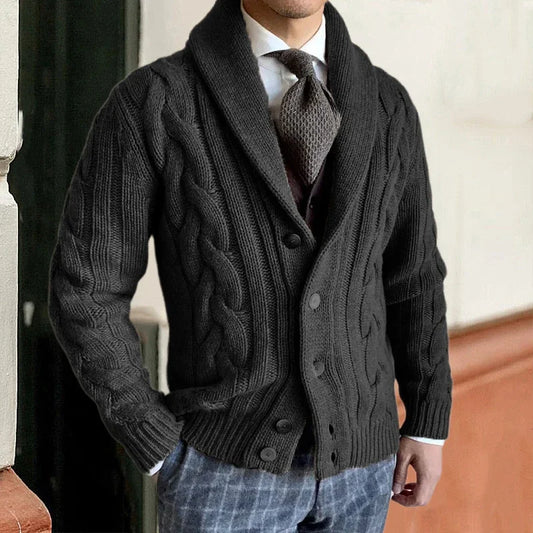 maoxiangshop Autumn Winter Warm Sweater Mens Cardigan Knitted Long Sleeve Breasted Collar Jacket Coat Male Casual Fashion Knitwear Clothing