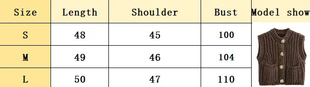 maoxiangshop  -  Vintage Knit Waistcoat Women Solid Round Neck Single Breasted Sleeveless Pocket Sweater Vests 2024 Autumn Winter Casual Lady Top