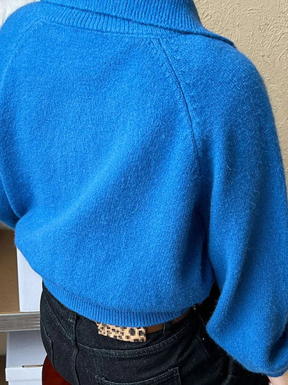 maoxiangshop  -  Casual Solid Knitted Lapel Sweaters Women Vintage Loose Button Long Sleeve Pullover Sweater Female Autumn Elegant Chic Base Tops