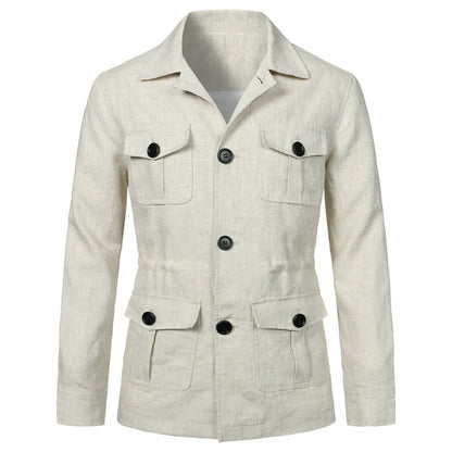 maoxiangshop New Spring Linen Jacket Men Multiple Pockets Cargo Jacket Male Fashion Casual Button Coat Plus Size 5XL