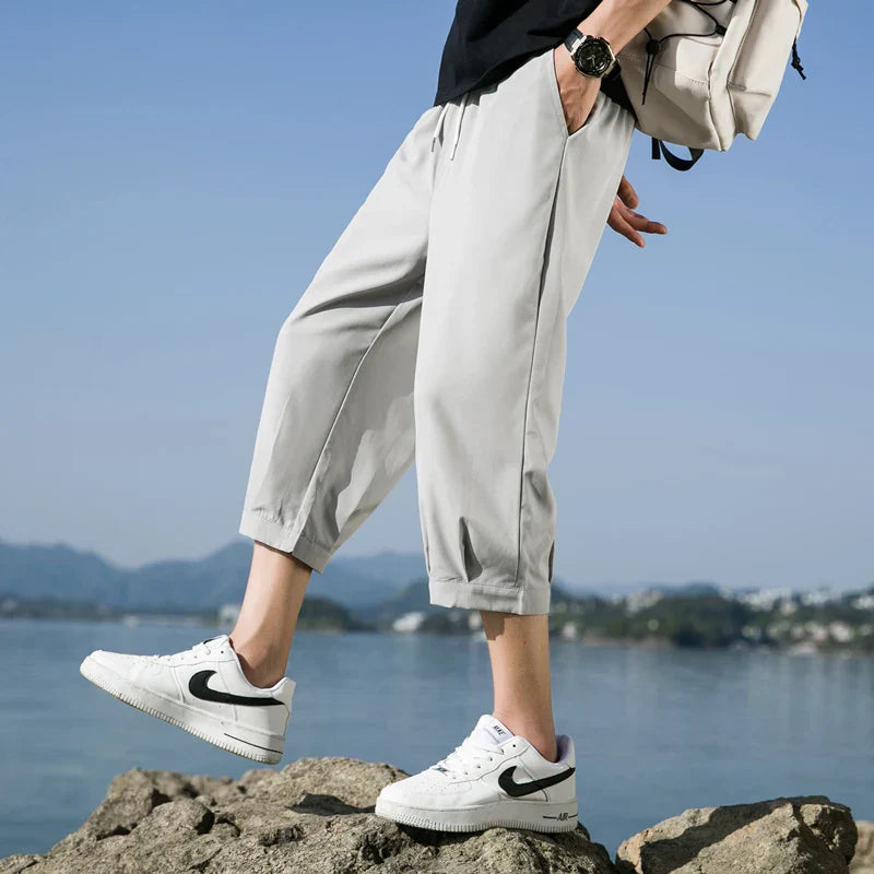 maoxiangshop Cropped Pants Men's Shorts Summer Ice Silk Trendy Straight Large Size Sports Casual Eight-point Medium Pants