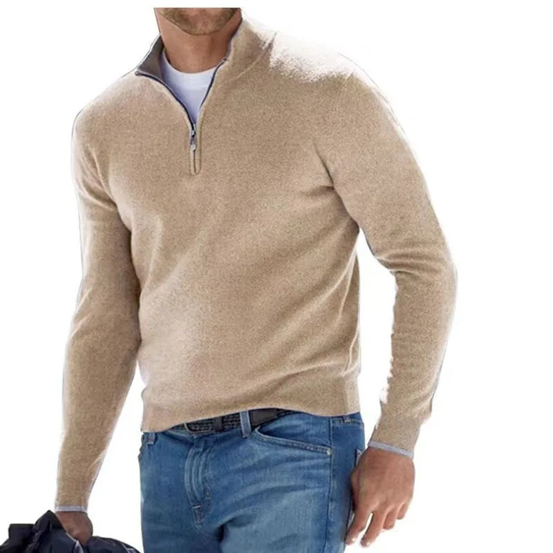 maoxiangshop Autumn Men's Sweatwear Warm Pullover Solid Color Half Zipper Casual Sweater Slim V-neck Long Sleeve Men's Sweatshirts Winter Top