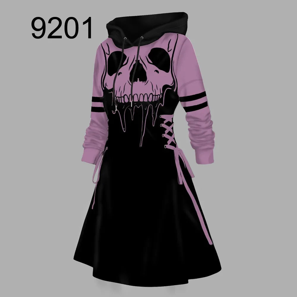 maoxiangshop Casual Women Long Sleeve Autumn Dress Drawstring Lace Up Mini Hoodie Dress Vestidos Femme Gothic Fashion Dress Streetwear