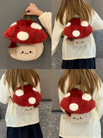 maoxiangshop  -  2024 New Cartoon Mushroom Backpack Autumn Winter Anime Plush Cute Doll Bag Christmas Gift Cute Anime Backpack