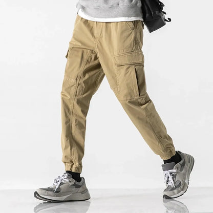 maoxiangshop Men's New Spring And Fall Loose Multi-Pocket Drawstring Work Pants Outdoor Washed Vintage High Street Hip-Hop Casual Pants