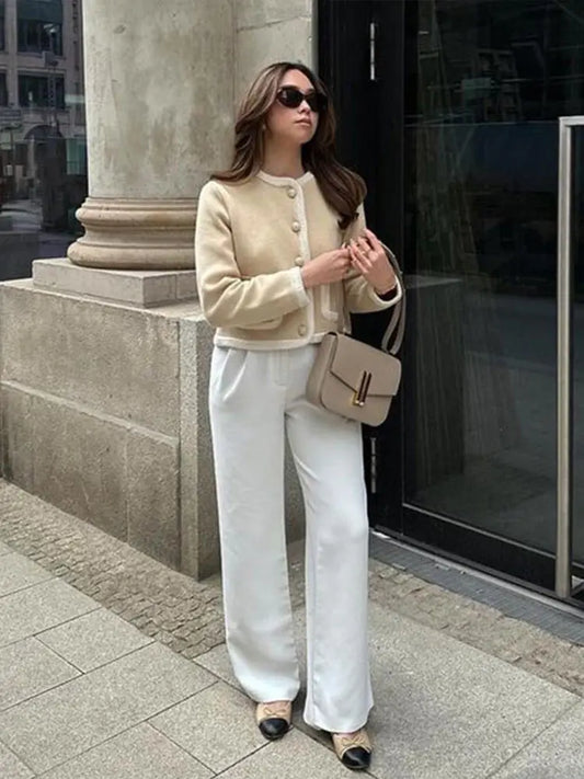 maoxiangshop  -  cold weather outfuts Elegant Wool Coat Women Fashion O-neck Single Breasted Pocket Female Short Coats 2024 Autumn Winter Warm Slim Lady Outwear