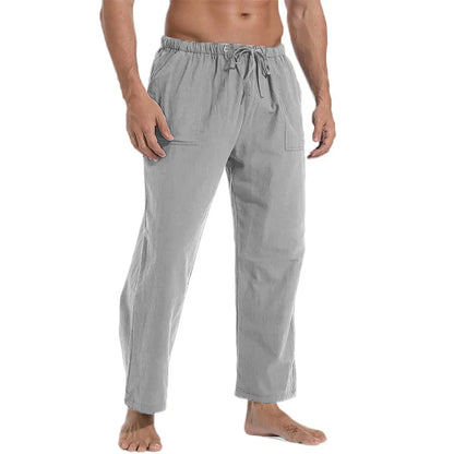 maoxiangshop New Men's Casual Linen Pants Solid Color Breathable Yoga Cotton Trousers Male Casual Elastic Waist Drawstring Fitness Pants