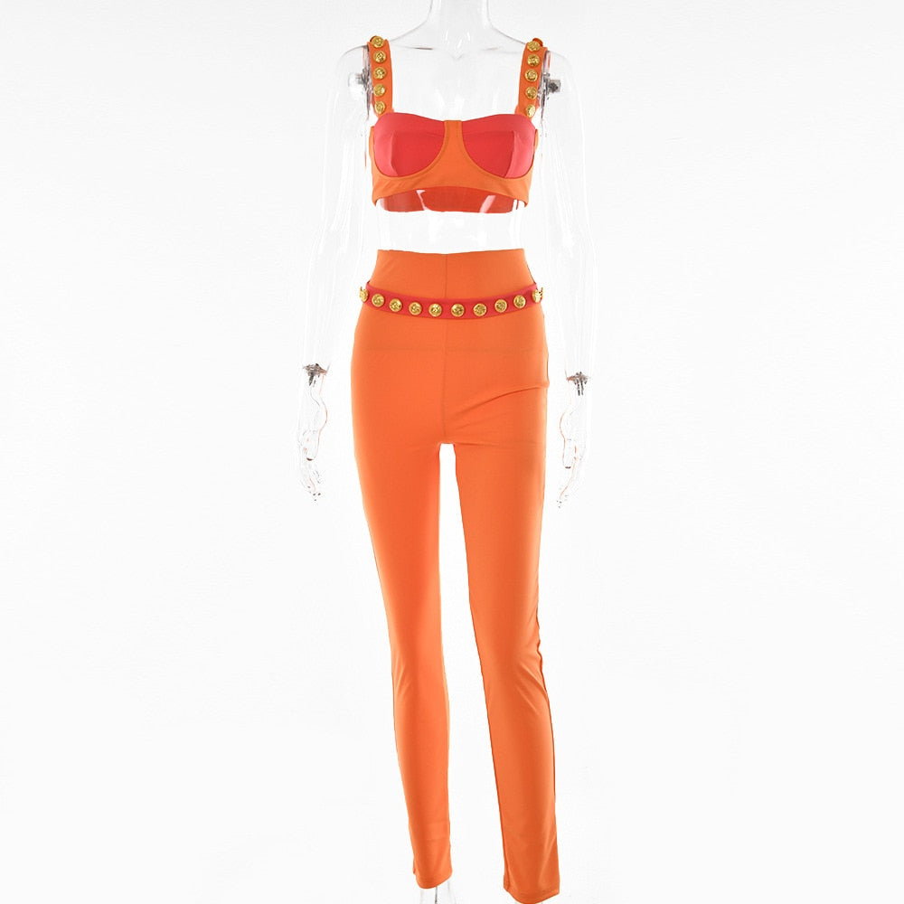 maoxiangshop Swimwear Women Dress Suit Swimsuit Cover Up Beach Cakes Female Two Piece Tangerine Buckle Sling Color Leisure Trousers Wipe