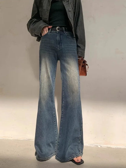 Y2k Blue Flare Jeans for Woman Vintage Wide Leg Denim Pants Female Full Length Baggy Pantalones Vaqueros Mujer Spring