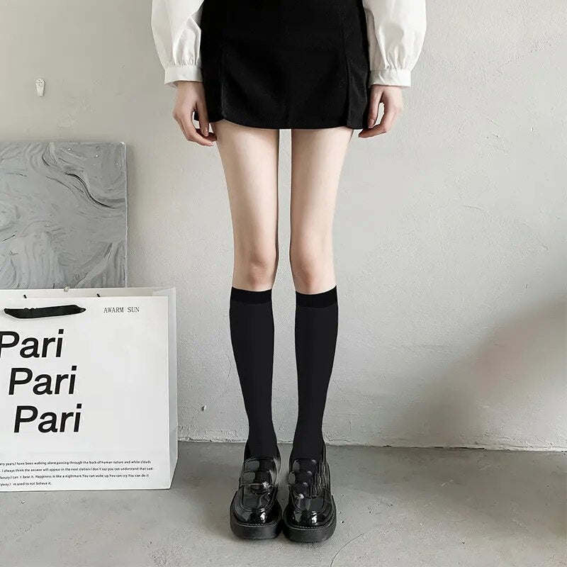 maoxiangshop Soild Color Black White Socks for Women Cute Lolita Sweet Thin Legging Ladies Girls Sexy Stockings Women