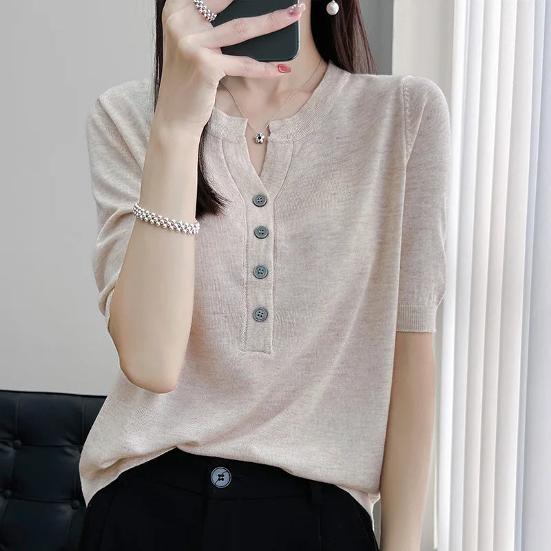 maoxiangshop New Summer Fashion Cashmere short sleeve Sweater Women Knitted Short Sleeve Women Cashmere Sweater