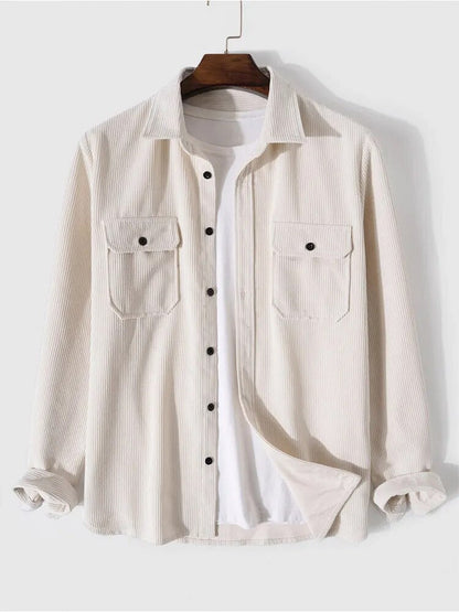 maoxiangshop Corduroy Shirts for Men Solid Long Sleeve Plain Button Blouses Unisex Streetwear Safari Style Tops y2k Shirt Z4855473