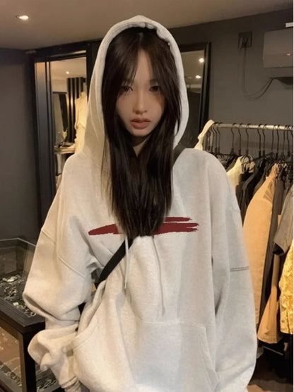 maoxiangshop American High Street Oversized Hoodie Women Outerwear Trendy Ins Women Autumn New Popular Loose Hooded Sweatshirt Pullover Tops