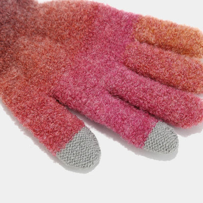 maoxiangshop  -  Winter Pompom Hat Scarf Glove Sets Tie-Dyed Knitted Beanies Plush Lining Thicken Bonnet Touch Screen Gloves Windproof Skiing Cap