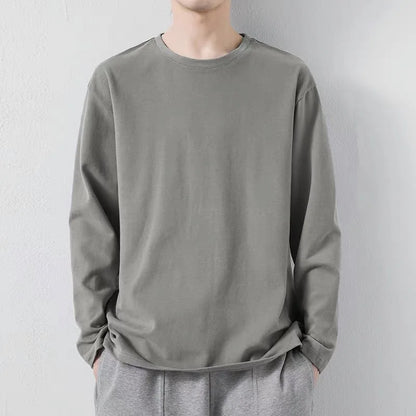 maoxiangshop New Klein Blue Long Sleeve T-shirt Men's Spring and Autumn New Solid Color Laydown Casual Top Coat Round Neck Underlay Shirt 5xl