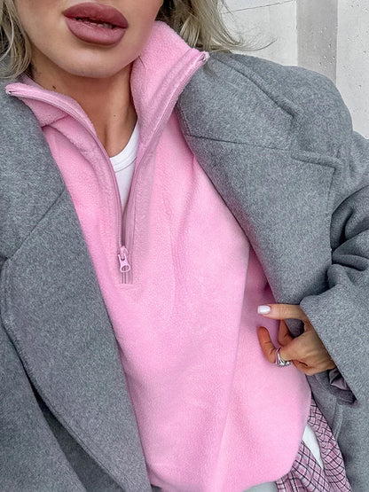 maoxiangshop  -  Fashion Women's Sports Sweatshirts Velvet 2024 Autumn Winter New Niche Solid Loose Casual Outer Top Long Sleeve Pullover
