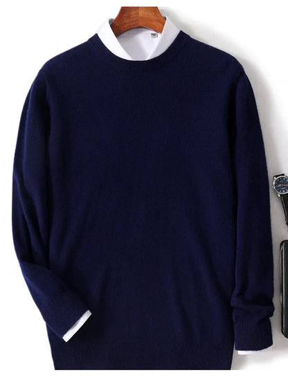 maoxiangshop Autumn and Winter New First-line Ready-to-wear Men's 100% Pure Wool Sweater Round Neck Loose Warm Solid Color Pullover