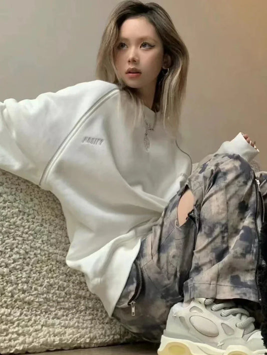 maoxiangshop Deeptown Korean Streetwear Embroidery Sweatshirt Women Grunge Kpop Harajuku White Pullover Aesthetic Hoodies Long Sleeve Tops