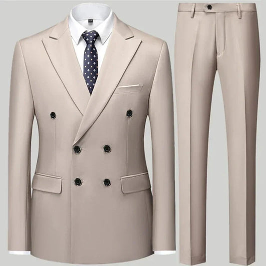 maoxiangshop Fashion New Men's Casual Boutique Double Breasted Suit Trousers / Man's Business Suit Jacket Blazers Coat Pants 2 Pcs Set