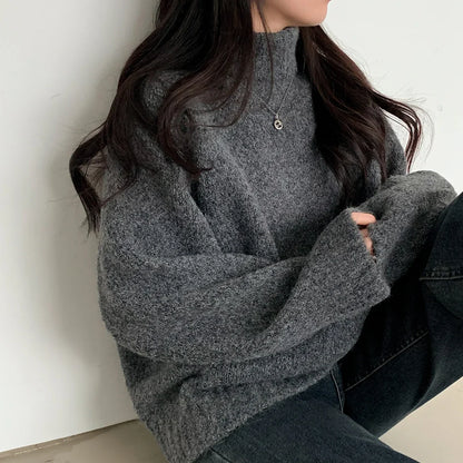 maoxiangshop  -  Elegant Sweaters Soft Loose Women Chic Knitted Winter 2025 Casual All Match Pullovers Warm Daily Turtleneck