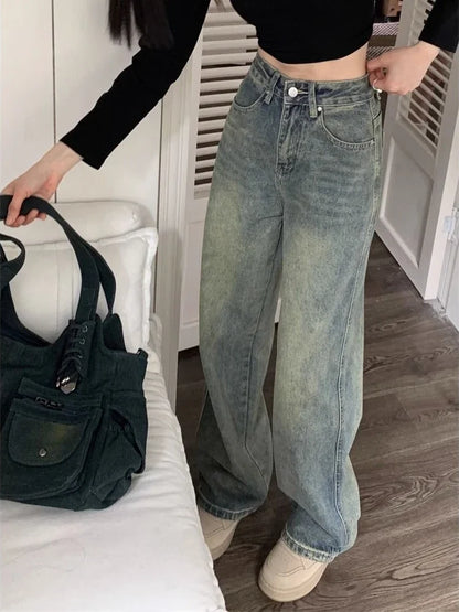 Y2k Baggy Wide Leg Jeans Women Vintage Streetwear Washed Denim Pants Grunge Basic Slouchy Blue Trousers Femme Autumn