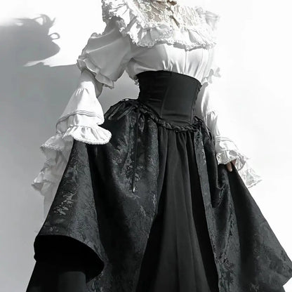 maoxiangshop  -  Japanese Kawaii JK Girl Sweet Cute Lolita Flare Sleeve Shirt Autumn Y2k Aesthetic Lace Patchwork Blouse Tops Women Chic Blusas