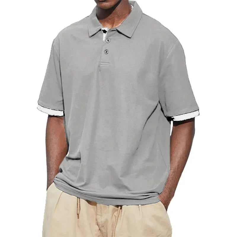 maoxiangshop New Men Short Sleeve Tshirt Summer Lapel Large Polo Shirts Large Collar Solid Color T Shirt for Men