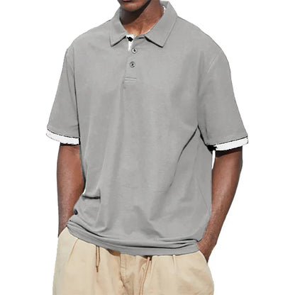 maoxiangshop New Men Short Sleeve Tshirt Summer Lapel Large Polo Shirts Large Collar Solid Color T Shirt for Men