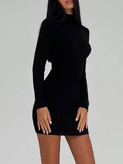 maoxiangshop Knitted Turtleneck Dress Women Autumn Winter Long Sleeve Bodycon Midi Dresses Female Elegant Fashion Solid Color Skinny Dress