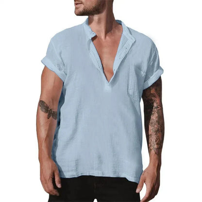 maoxiangshop Summer Cotton Linen Casual Shirt for Men Loose Casual Breathable Men's Lightweight Large Shirt Large Size Oversized T Shirt