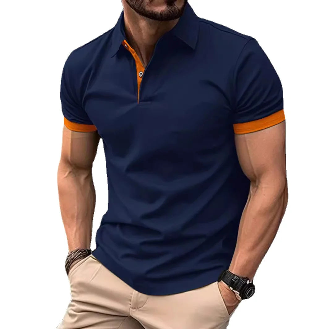 maoxiangshop Summer Men Polo Shirts Men Short Sleeve Shirt Contrast Color Lightweight Streetwear Casual  Lapel Collar Tops
