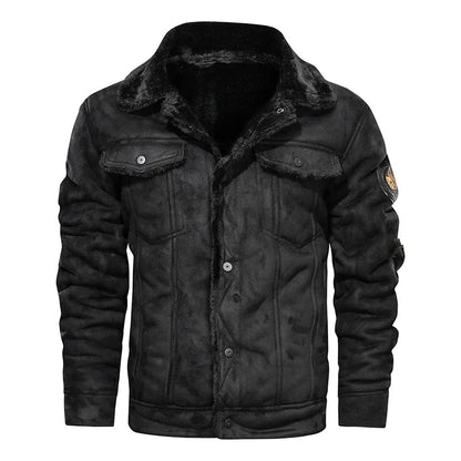 maoxiangshop Men Jackets Thicken Faux Fur Fleece Jacket male Loose Lambs Wool Lapel Pocket Outerwear Winter Chic Single Breasted Street Coat