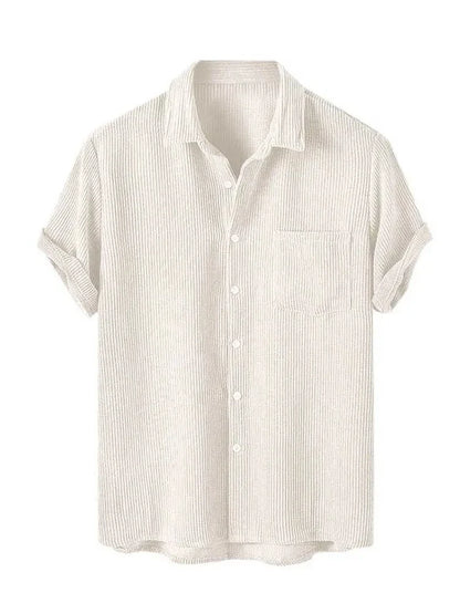 maoxiangshop Men's Shirt Corduroy Short Sleeve Blouses Casual Solid Streetwear Shirts Summer Ribbed Plain Button Y2K Tops