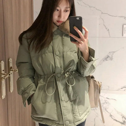 maoxiangshop Women's Winter Jacket Clothing Casual Warm Polyester Padded Fitted Coats Black Korean Style Fashion Autumn Female Parkas