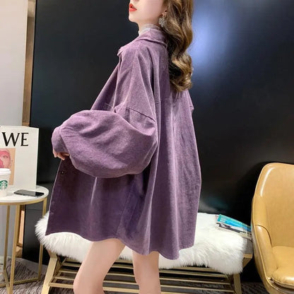 maoxiangshop Long Sleeve Corduroy Fashion Blouse Shirt Autumn Winter Best Selling Product Blouses Women Cardigan Womens Clothing Shirts