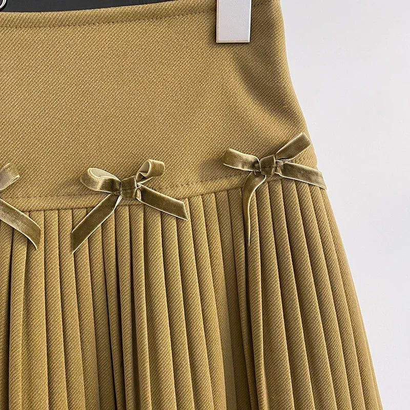 maoxiangshop Preppy Style Mini Skirt Women High Waist A-line Bow Female Pleated Skirts with Shorts Korean Fashion Autumn Skirts