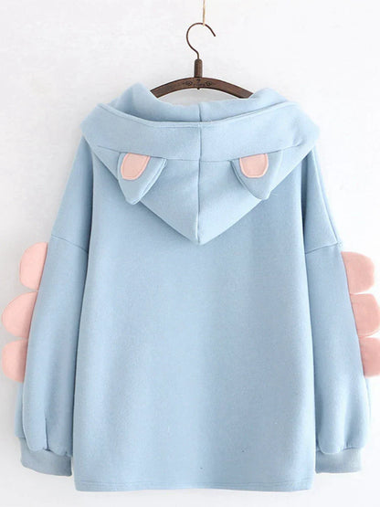 maoxiangshop Women's Hoodies Sweatshirt With Ears On Hood Cat Embroidery Cute Harajuku Fleece Hoodie Hooded Clothes Pullovers