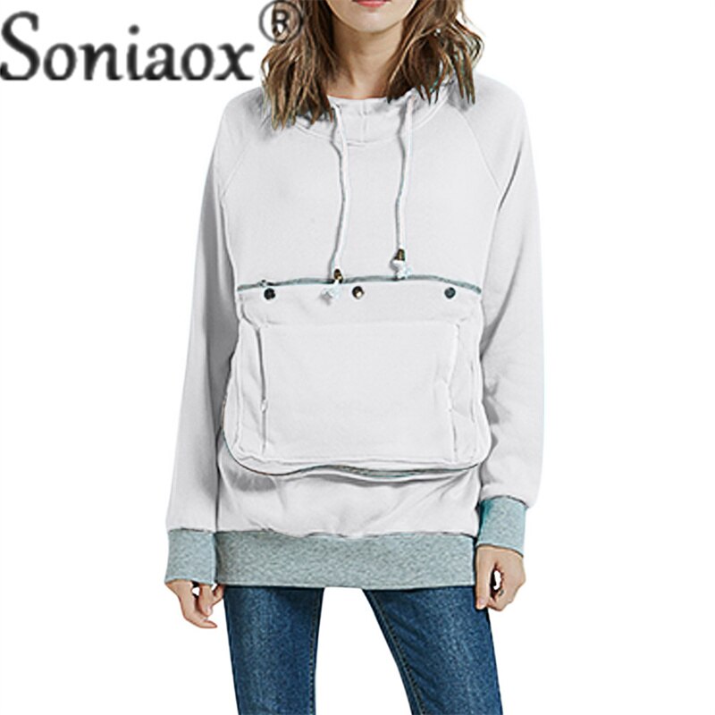 maoxiangshop Zipper Splice Loose Large Pockets Drawstring Hooded Sweatshirt Female Autumn Winter Warm Hoodie Women Thickened Long Sleeve Tops