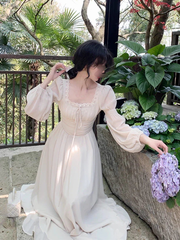 Summer Elegant Fairy Midi Dress Women Causal Long Sleeve Vintage Party Dress Female Ruffles One Piece Dress Korean Chic Y2k