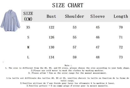 maoxiangshop  -  Striped Pocket Blouses Women 2024 New Single Breasted Long Sleeve Blouse Female Autumn Casual Simple Thin Lapel Collar Shirts