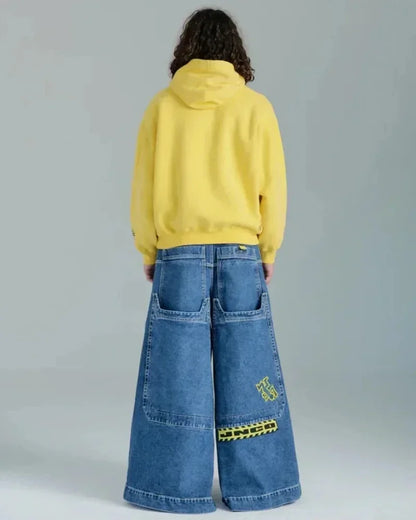 Jeans New Y2K Women Harajuku Retro Hip Hop Cartoon Embroidery Baggy Jeans Black Pants High Waisted Wide Trousers Streetwear