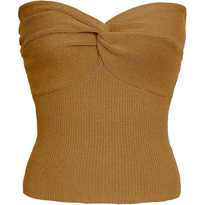 maoxiangshop -  Twist Tube Tops For Women Sexy Strapless Corset Top Tee Off-Shoulder Cute Y2k Cropped Tops Knit Bustier Summer Streetwear