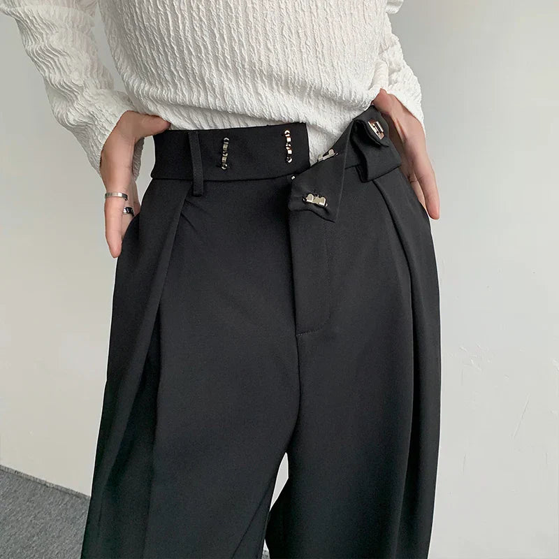 maoxiangshop Black Suit Pants Men Oversized Fashion Social Mens Dress Pants Korean Loose Straight Wide Leg Pants Mens Office Formal Trousers