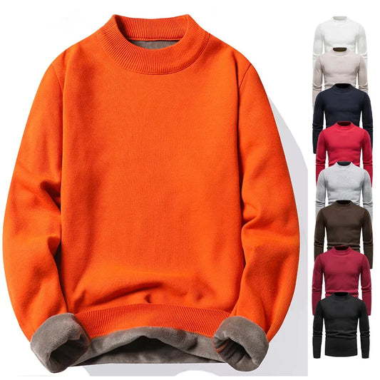 maoxiangshop Men's Pullover Soft Sweater Winter Velvet Shirts Brand Clothing Knitted Fleece Warm Cold Blouse Slim Fit Bottom Shirts